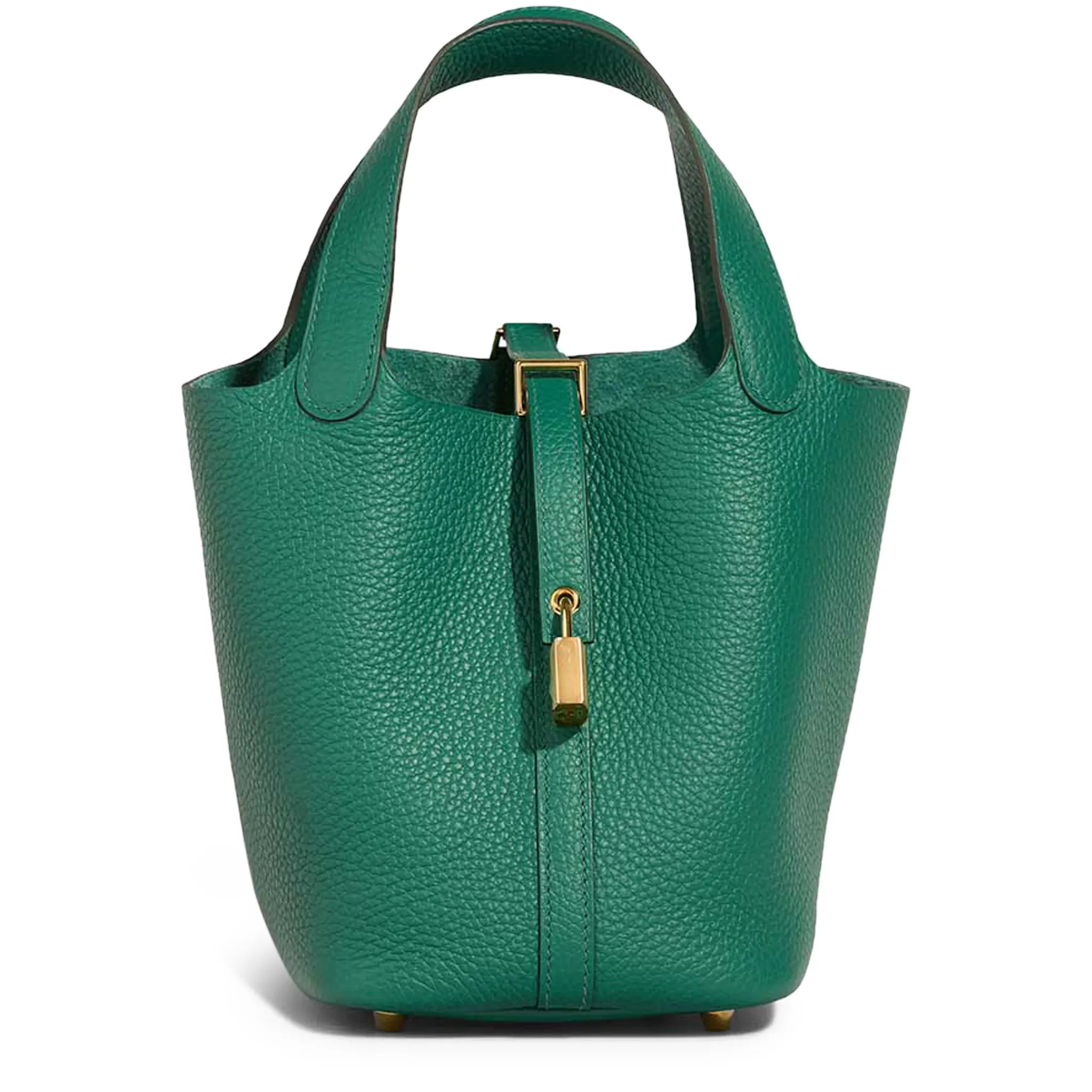 Front view of Hermes Paris Picotin Lock 18 Taurillon Clemence Leather Green H056289CC65